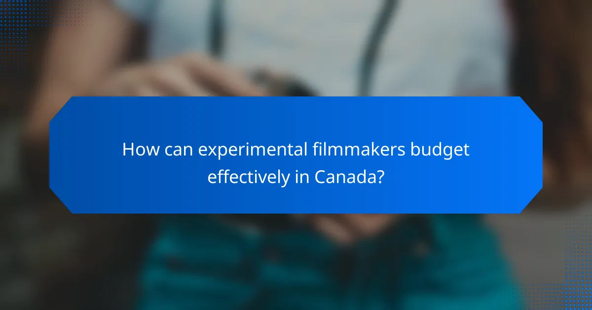 How can experimental filmmakers budget effectively in Canada?